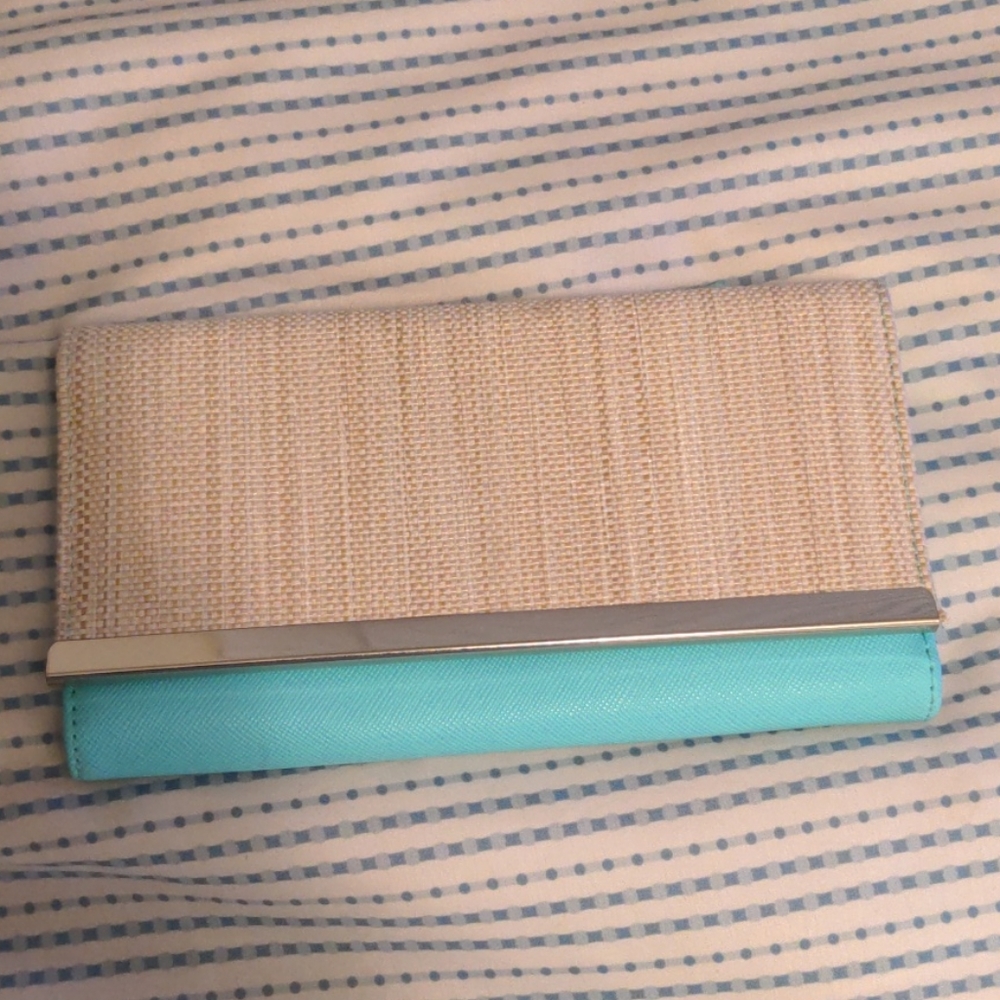 Teal and gold clutch wallet
